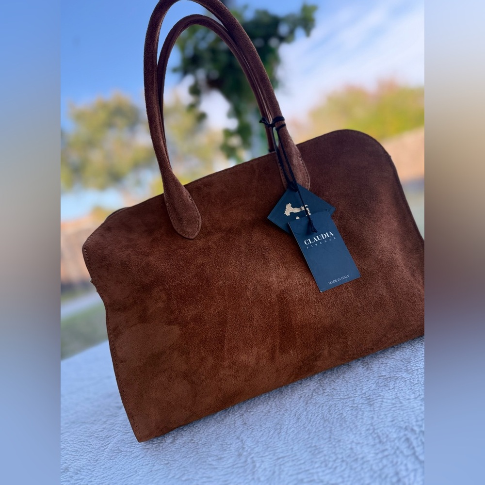 Clearance! Viral Cognac Suede Leather Tote Satchel Bag NWT . - Picture 2 of 16